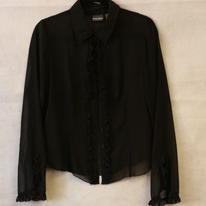 Bisou Bisou Black Sheer Long Sleeve Blouse